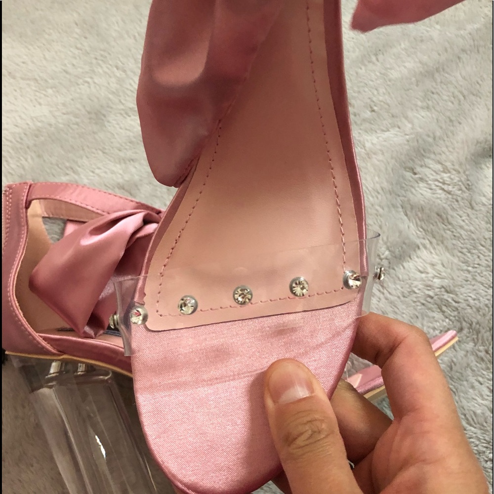 Mauve Ribbon Tie Clear Strap Lucite Heel - Picture 3 of 6